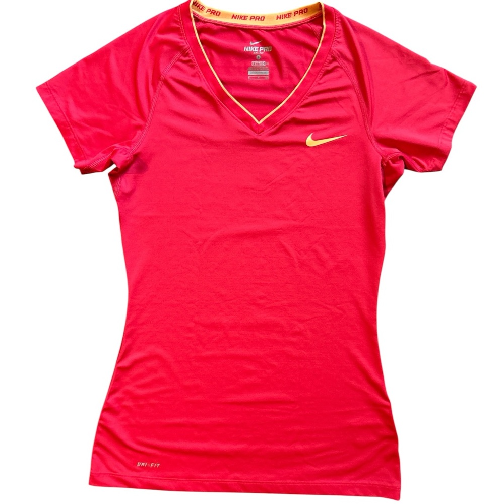 Nike Pro Dri Fit Fitted Women's Small Polyester T-Shirt V Neck Short Sleeve Gym